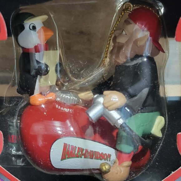 Harley Davidson North Pole Motorcycle Club Ornament Elf and Penguin on Gas Tank - Picture 3 of 7